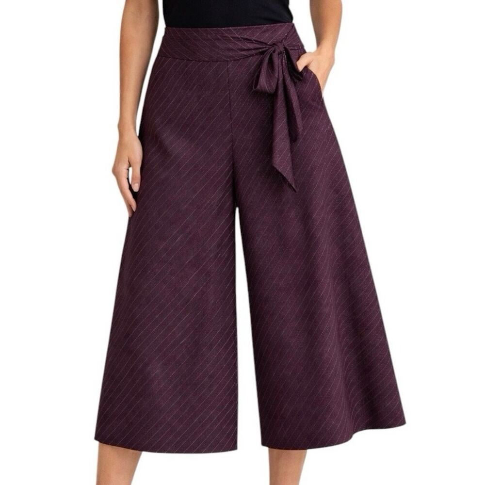 Vintage Y2K Purple Metallicโ Pinstripe Culottes Wide Leg Pants Boho Flowy USA